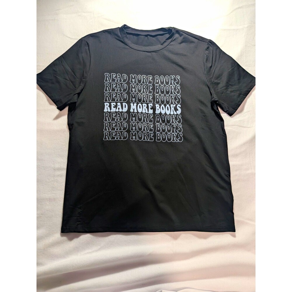 unisex Black "Read More Books" Books Graphic Cotton Knit Crew Neck Tee M